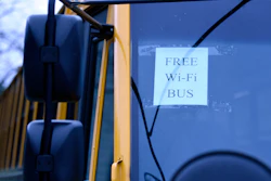 A WiFi-enabled school bus at an apartment complex in Winnsboro, S.C., March 26, 2020.