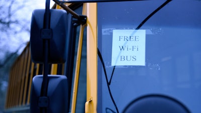 A WiFi-enabled school bus at an apartment complex in Winnsboro, S.C., March 26, 2020.