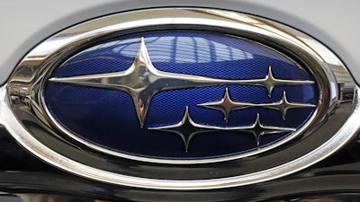 Logo on a 2019 Subaru Forester at the Pittsburgh International Auto Show, Feb. 14, 2019.