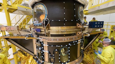 The European Space Agency's Cheops satellite is placed on a launch vehicle, Dec. 11, 2019.