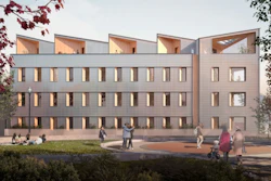 Architect's rendering of a mass-timber residential building in Boston's Roxbury neighborhood.