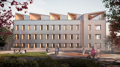 Architect's rendering of a mass-timber residential building in Boston's Roxbury neighborhood.