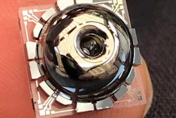 New resonator and electrodes shown on a finger for scale.