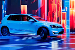 The Volkswagen e-Golf Touch electric car at CES International in Las Vegas, Jan. 5, 2016.