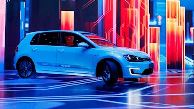 The Volkswagen e-Golf Touch electric car at CES International in Las Vegas, Jan. 5, 2016.