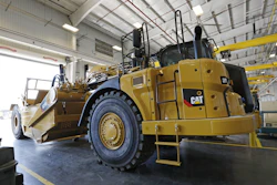 A Caterpillar grader awaits modification at Puckett Machinery Company in Flowood, Miss., Sept. 18, 2019.