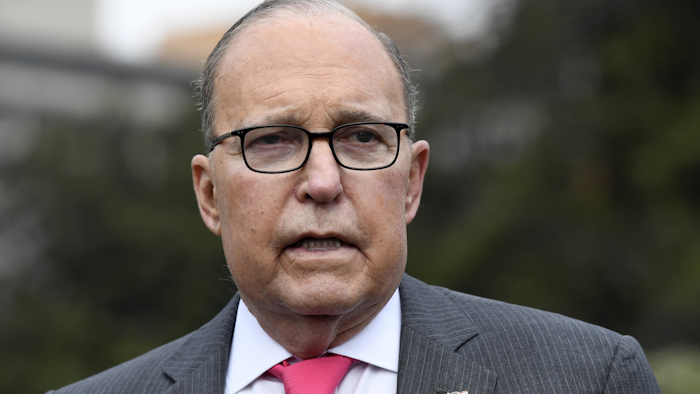 National Economic Council Director Larry Kudlow speaks to reporters at the White House, Feb. 7, 2019.