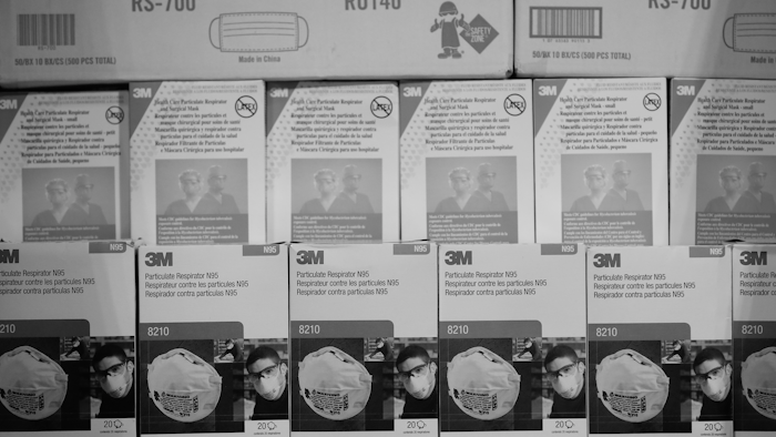 Stacks of 3M face masks N95 respirator masks at the Jacob Javits Center in New York, March 24, 2020.