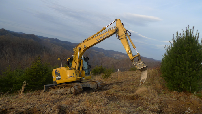 Komatsu hydraulic excavator at a Green Forests Work reforestation effort in Appalachia.