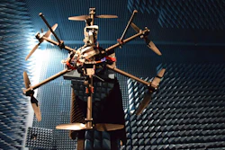 Measuring a drone's Radar Cross Section in Aalto University's anechoic chamber, Espoo, Finland.