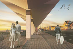 In sunny weather, a row of oversize concrete umbrellas would form a canopy for pedestrians along the beach.