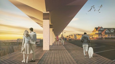 In sunny weather, a row of oversize concrete umbrellas would form a canopy for pedestrians along the beach.