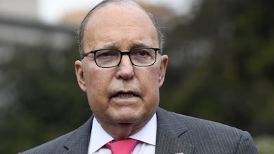 National Economic Council Director Larry Kudlow speaks to reporters at the White House, Feb. 7, 2019.