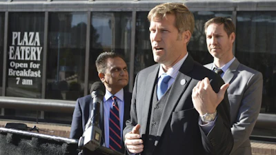Albuquerque Mayor-elect Tim Keller speaks outside of City Hall, Nov. 28, 2017.