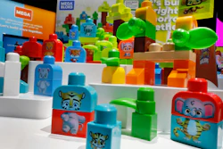 Mega Bloks, by Mattel, are displayed at Toy Fair New York in the Javits Convention Center, Feb. 24, 2020.