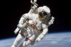 Astronaut Bruce McCandless II performs a spacewalk, Feb. 7, 1984.