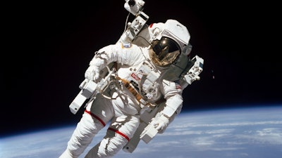 Astronaut Bruce McCandless II performs a spacewalk, Feb. 7, 1984.