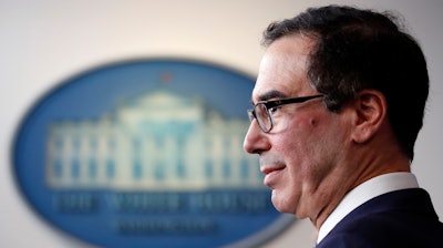 Treasury Secretary Steven Mnuchin during a briefing at the White House, April 2, 2020.