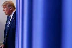 President Trump arrives at a coronavirus task force briefing at the White House, April 5, 2020.