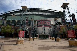 The main entrance in front of Chase Field is devoid of activity in Phoenix, March 26, 2020.