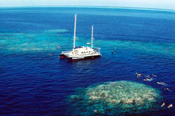 Tourists snorkel around Upolu Cay on the Great Barrier Reef near Cairns, Australia, Dec. 1999.