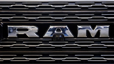 Front grill of a Ram 1500 at the Pittsburgh International Auto Show, Feb. 14, 2019.