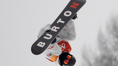 Shaun White of the United States jumps during the men's halfpipe finals at the 2018 Winter Olympics in Pyeongchang, South Korea, Feb. 14, 2018.