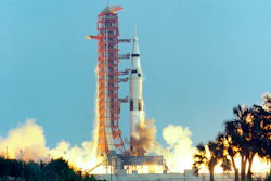The Saturn V rocket, carrying the crew of Apollo 13, launches from Kennedy Space Center in Florida, April 11, 1970.