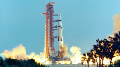 The Saturn V rocket, carrying the crew of Apollo 13, launches from Kennedy Space Center in Florida, April 11, 1970.