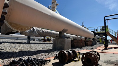 Nuts, bolts and fittings at the east leg of an Enbridge pipeline near St. Ignace, Mich., June 8, 2017.