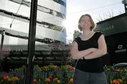 Jennifer Haller, the first patient to receive a shot in the first-stage clinical trial for a COVID-19 vaccine, outside Kaiser Permanente Washington Health Research Institute, Seattle, April 14, 2020.