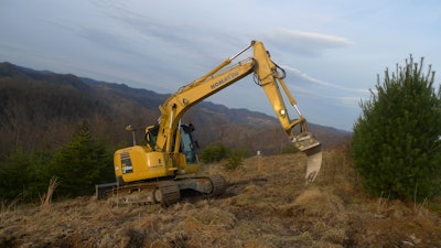 Komatsu hydraulic excavator at a Green Forests Work reforestation effort in Appalachia.