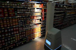 A Bossa Nova robot scans shelves at a Walmart in Houston.