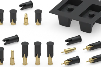 Mill-Max's new spring-loaded pins with removable pick and place caps for automated assembly.