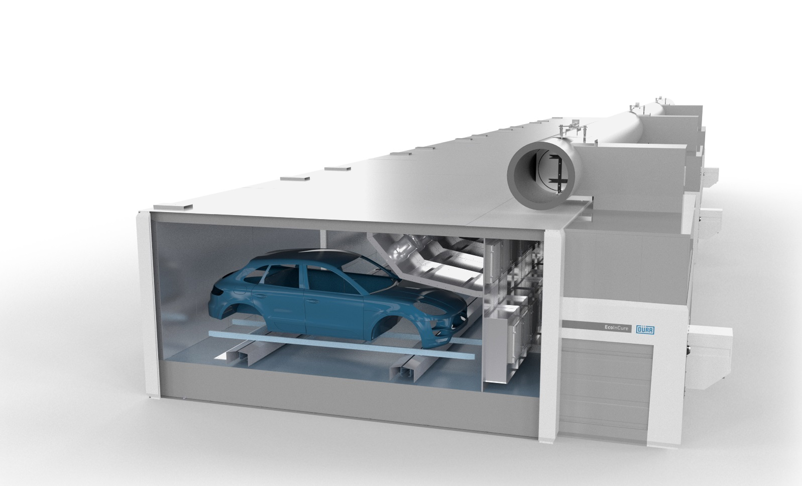 In the EcoInCure oven, air flows through the opening in the windshield and heats the body parts from the inside out with a high level of uniformity.