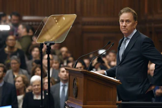 Connecticut Gov. Ned Lamont delivers the State of the State address at the State Capitol in Hartford, Feb. 5, 2020.