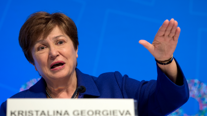 International Monetary Fund Managing Director Kristalina Georgieva speaks during a news conference in Washington, Oct. 19, 2019.