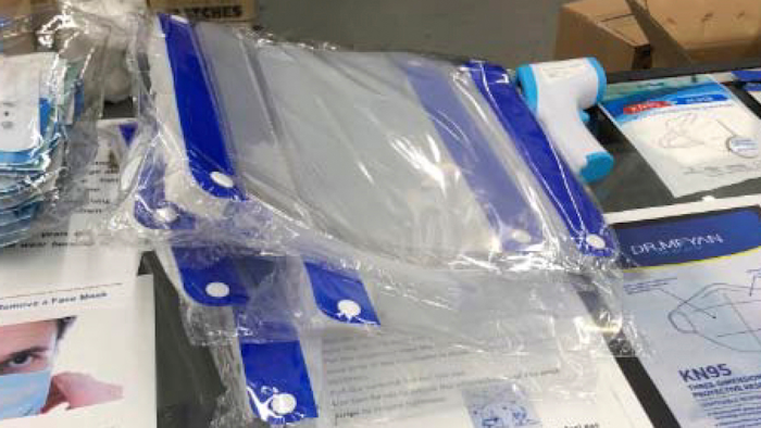 Personal protective equipment in a warehouse in Brentwood, N.Y.