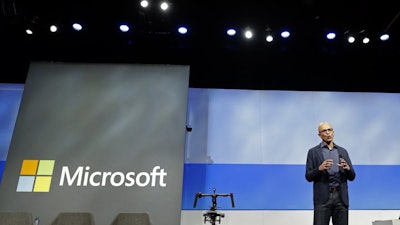 Microsoft CEO Satya Nadella speaks during the company's shareholders meeting in Bellevue, Wash., Nov. 28, 2018.
