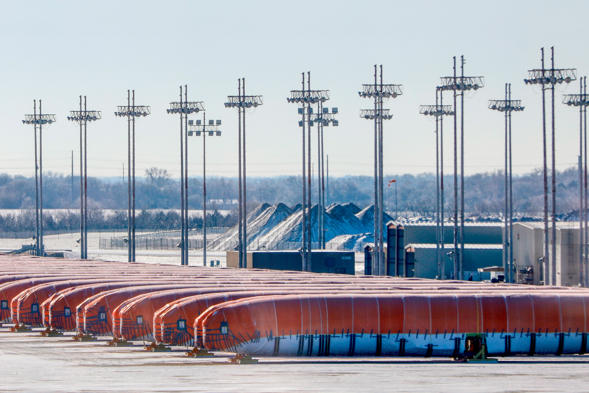 Boeing 737 Max fuselages sit on a tarmac outside of the Spirit AeroSystems' factory in Wichita, Kansas.