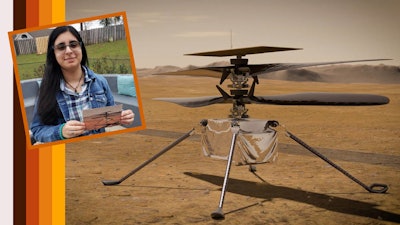 Vaneeza Rupani (inset), a junior at Tuscaloosa County High School in Northport, Ala., and an artist's impression of NASA's Mars helicopter.