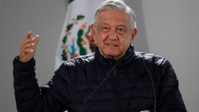 Mexican President Andres Manuel Lopez Obrador speaks after visiting facilities at a hospital in Mexico City, April 3, 2020.