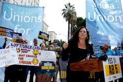 Assemblywoman Lorena Gonzalez, D-San Diego, speaks at rally calling for passage of her measure.