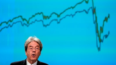 European Commissioner for the Economy Paolo Gentiloni during a media conference at EU headquarters in Brussels, May 6, 2020.