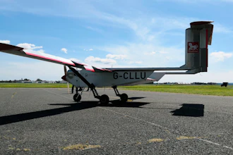The “Wingracers ULTRA” drone parked by the runway at Solent Airport, Lee-on-the-Solent, England, May 12, 2020.