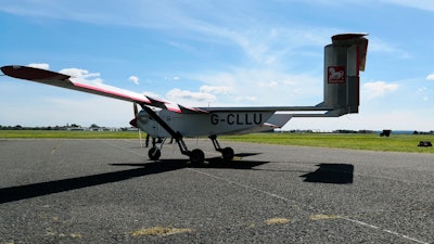 The “Wingracers ULTRA” drone parked by the runway at Solent Airport, Lee-on-the-Solent, England, May 12, 2020.