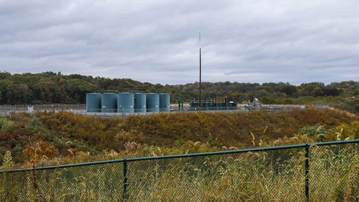 Storage tanks at a shale gas well pad, Zelienople, Pa., Oct. 17, 2019.