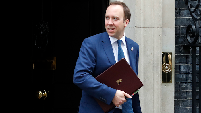 Matt Hancock, Britain's Secretary of State for Health and Social Care, leaves 10 Downing Street in London, March 11, 2020.