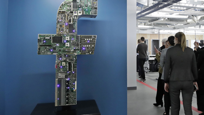 Media and guests tour Facebook offices in Cambridge, Mass., Jan. 9, 2019.