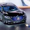 Ola Kaellenius, head of Mercedes-Benz, next to a Vision EQS car at the IAA Auto Show, Frankfurt, Germany, Sept. 10, 2019.